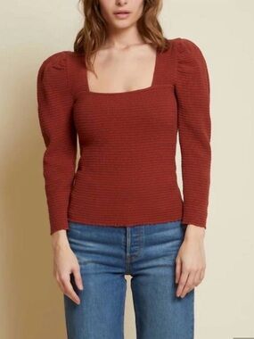 NWT Nation LTD Alexandra Smocked Long Sleeve Top - Red Clay Pima cotton comfy